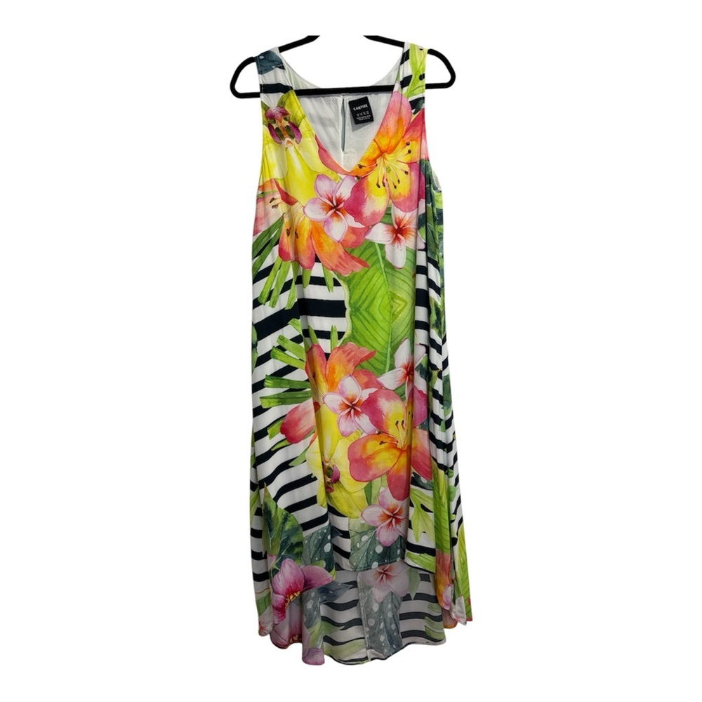 Cartise 16 Tropical Floral Midi Dress Bright Hibiscus Print Sleeveless Summer - Picture 2 of 15